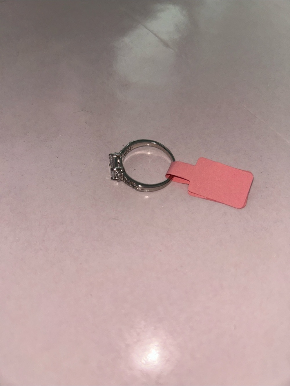 Sparkly Silver Plated Halo Ring with Cubic Zirconia Square Center Stone - Silver - Picture 3 of 6
